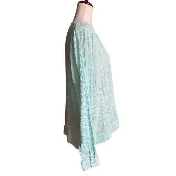 Carve Designs Split Neck Loose Long Sleeve Casual Shirt Womens XL Green Sheer - Picture 2 of 12